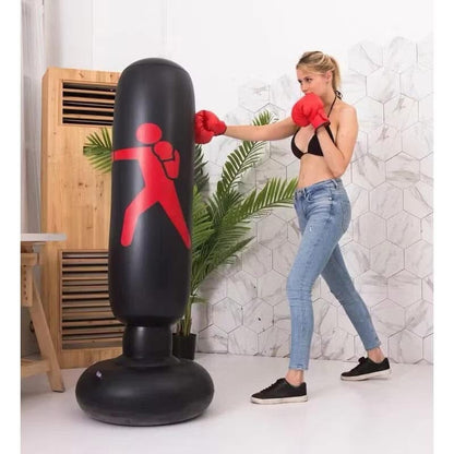 Black Flex-Impact Free Standing Bag by Kxh Official Store for boxing training, with sturdy base and adjustable height.
