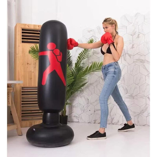 Black Flex-Impact Free Standing Bag by Kxh Official Store for boxing training, with sturdy base and adjustable height.