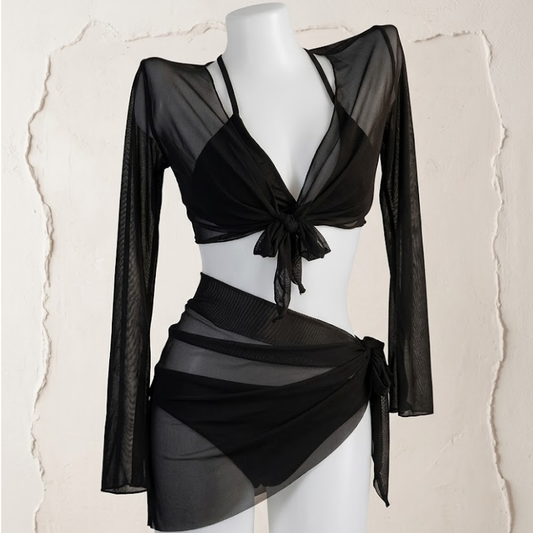 Three-piece mesh set from Kxh Official Store, featuring breathable fabric and stylish design for active wear.