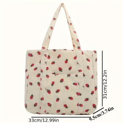 Pink strawberry-patterned corduroy fabric from Kxh Official Store, showcasing soft textured material and vibrant design.
