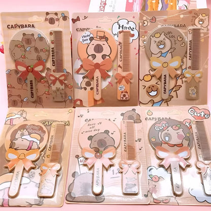 Capybara mirror comb set by Kxh Official Store featuring a cute capybara design and two grooming combs.