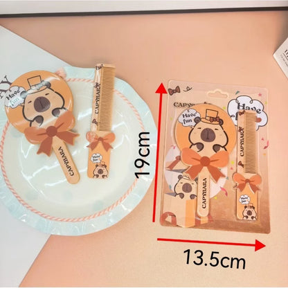 Capybara mirror and comb set by Kxh Official Store, featuring a cute capybara design on the mirror and grooming tools.