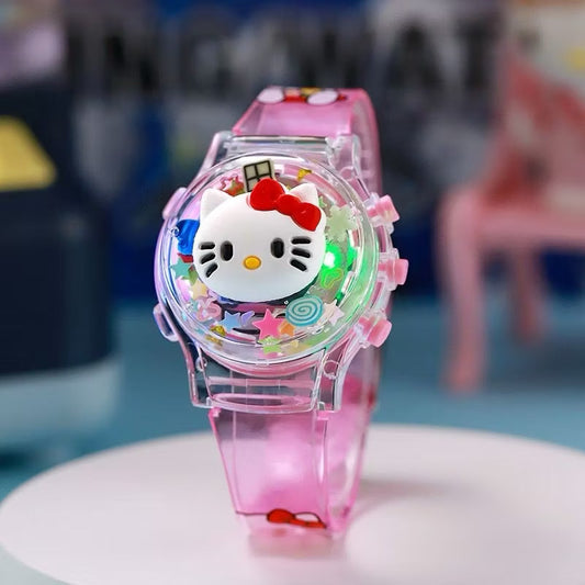 Hello Kitty Sanrio music and light watch with colorful display and cartoon character design, perfect for fans of cute accessories.
