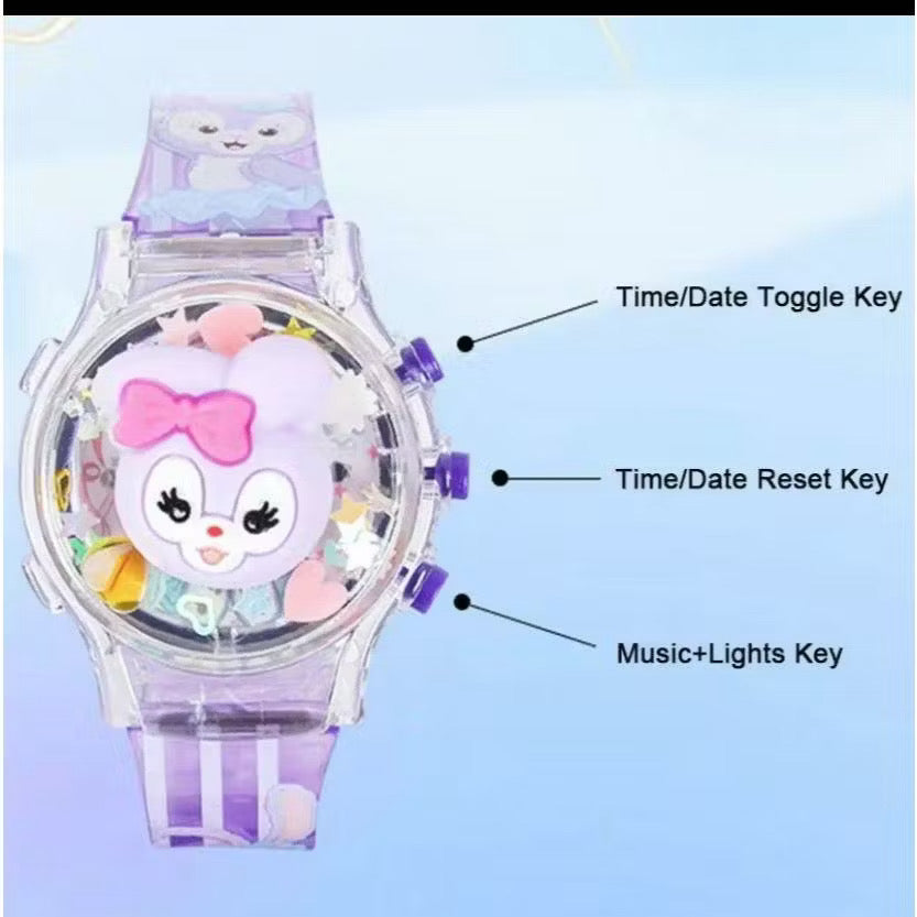 Hello Kitty Sanrio music and light watch by Kxh Official Store featuring a colorful Hello Kitty design with musical light effects.