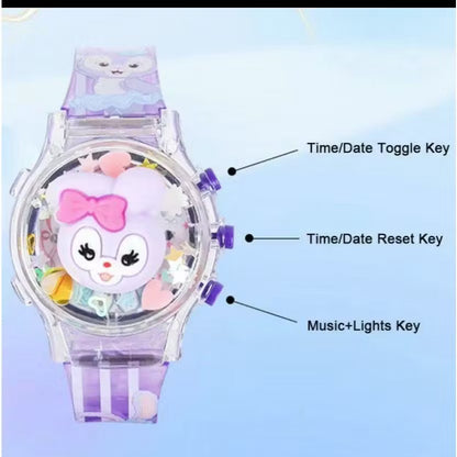Hello Kitty Sanrio music and light watch by Kxh Official Store featuring a colorful Hello Kitty design with musical light effects.