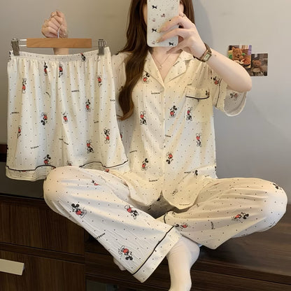 Sanrio pajama set with three pieces from Kxh Official Store, featuring colorful cartoon character prints and cozy fabric.