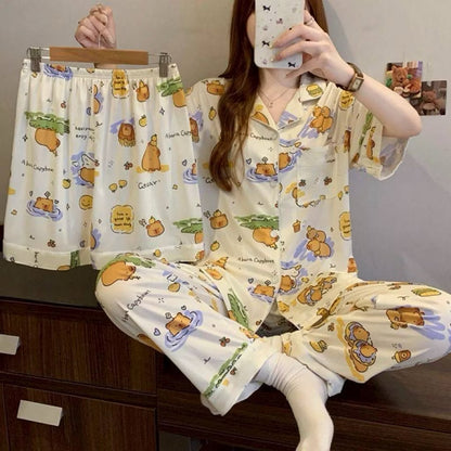 Sanrio pajama set with three pieces from Kxh Official Store, featuring colorful character prints and soft fabric for cozy sleepwear.