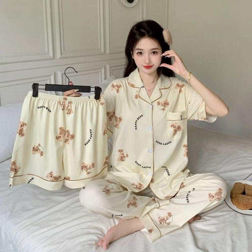 Sanrio pajama set by Kxh Official Store featuring three pieces with colorful character designs and soft fabric for comfortable sleepwear.