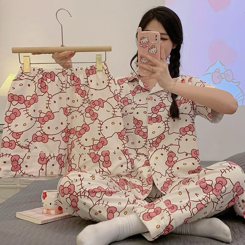 Cute Sanrio pajama set with three pieces from Kxh Official Store, featuring colorful character prints and comfortable fabric.