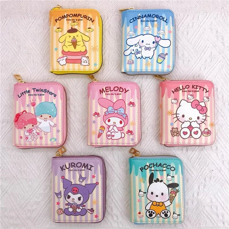Sanrio wallet by Kxh Official Store featuring colorful cartoon character designs and multiple card slots.