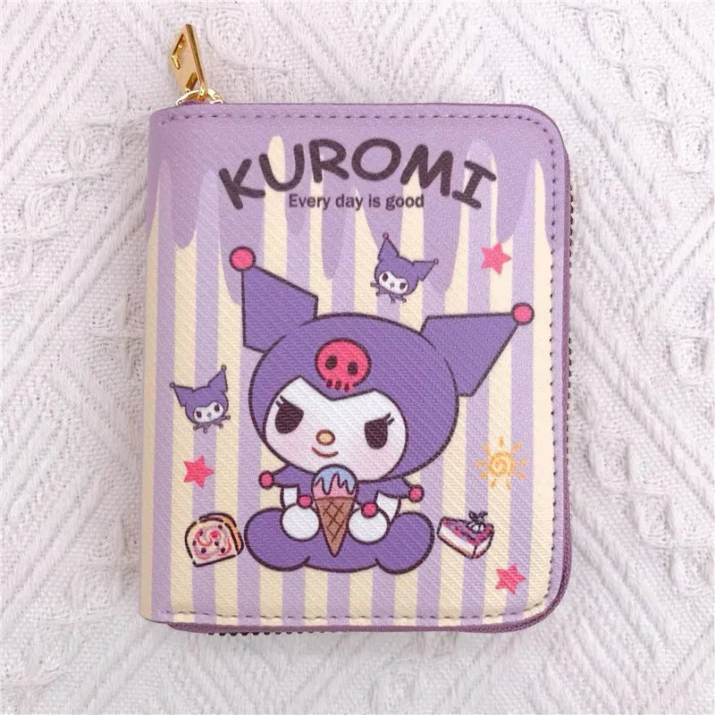 Sanrio wallet from Kxh Official Store featuring colorful character designs and multiple card slots on smooth fabric.