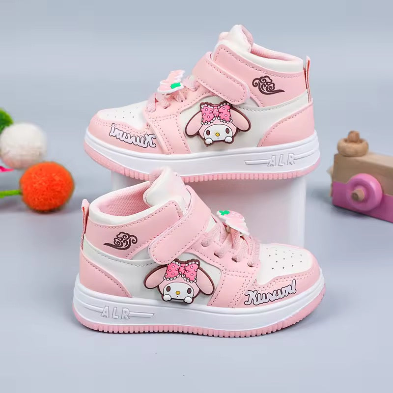Sanrio Soul Walkers sneaker with colorful cartoon character design, featuring white laces and stylish sole detail.