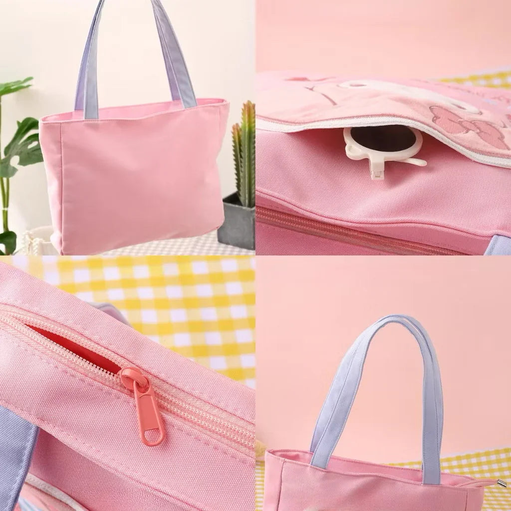 Sanrio Kuromi canvas tote bag featuring colorful cartoon character design, durable fabric, and spacious interior for daily use.