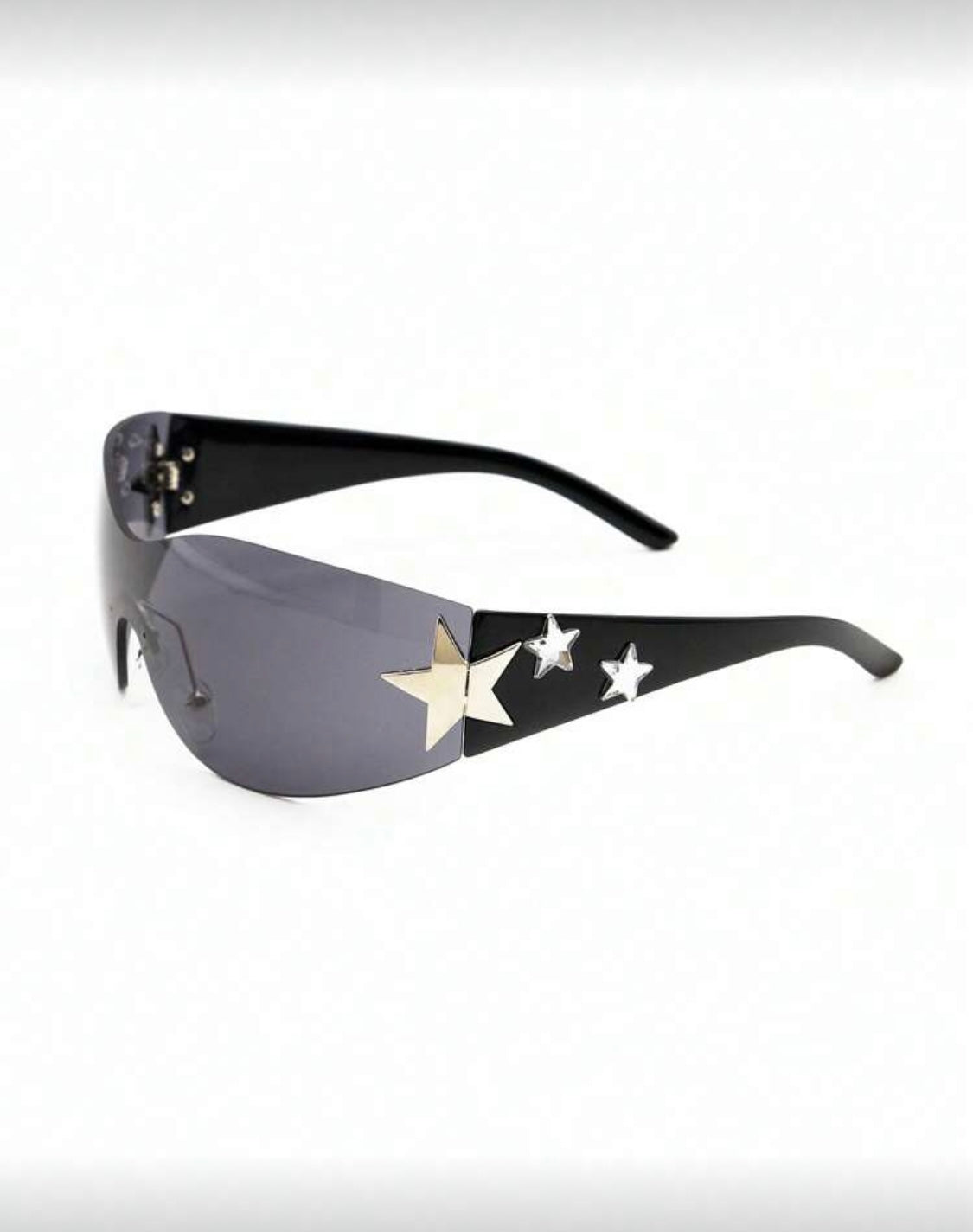 Midnight black Y2K Cyber Star Shield sunglasses by Kxh Official Store with futuristic star-shaped lenses and bold design.
