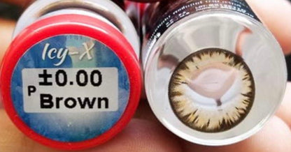 Close-up of clear contact lenses in a lens case, showcasing the Kxh Official Store brand and detailed lens design.