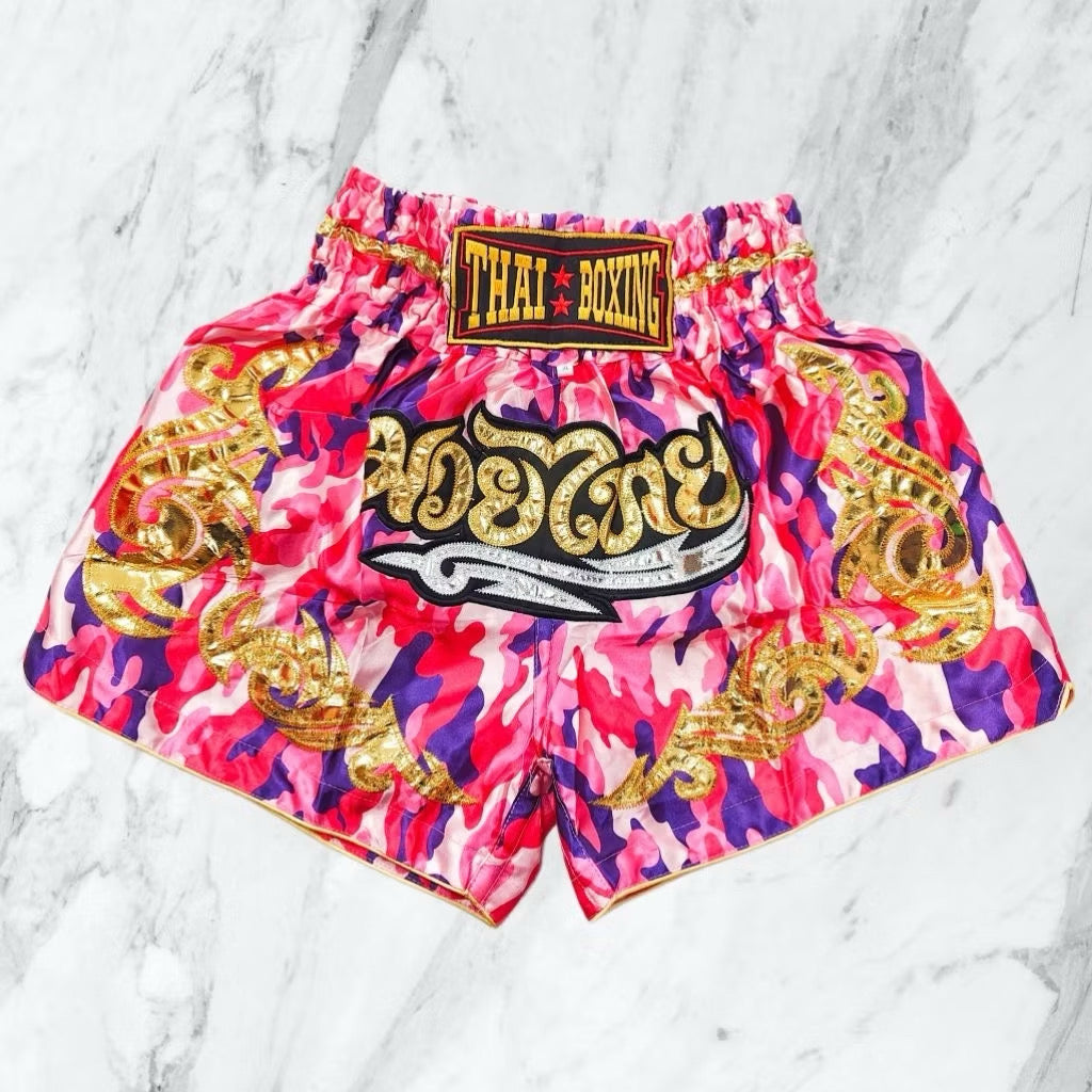 Pink Kid Muay Thai shorts by Kxh Official Store, featuring a comfortable fit and vibrant design for young martial artists.