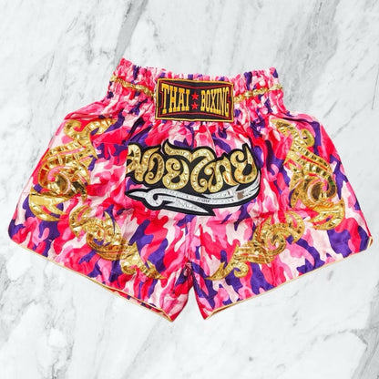 Pink Kid Muay Thai shorts by Kxh Official Store, featuring a comfortable fit and vibrant design for young martial artists.