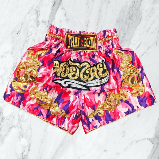 Pink Kid Muay Thai shorts by Kxh Official Store, featuring a comfortable fit and vibrant design for young martial artists.