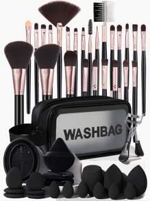 Pink makeup essentials kit from Kxh Official Store, featuring brushes, palettes, and beauty tools for everyday makeup application.