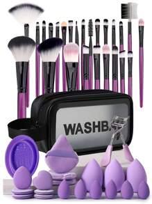 Pink makeup essentials kit by Kxh Official Store featuring brushes, palettes, and beauty tools for complete cosmetic application.